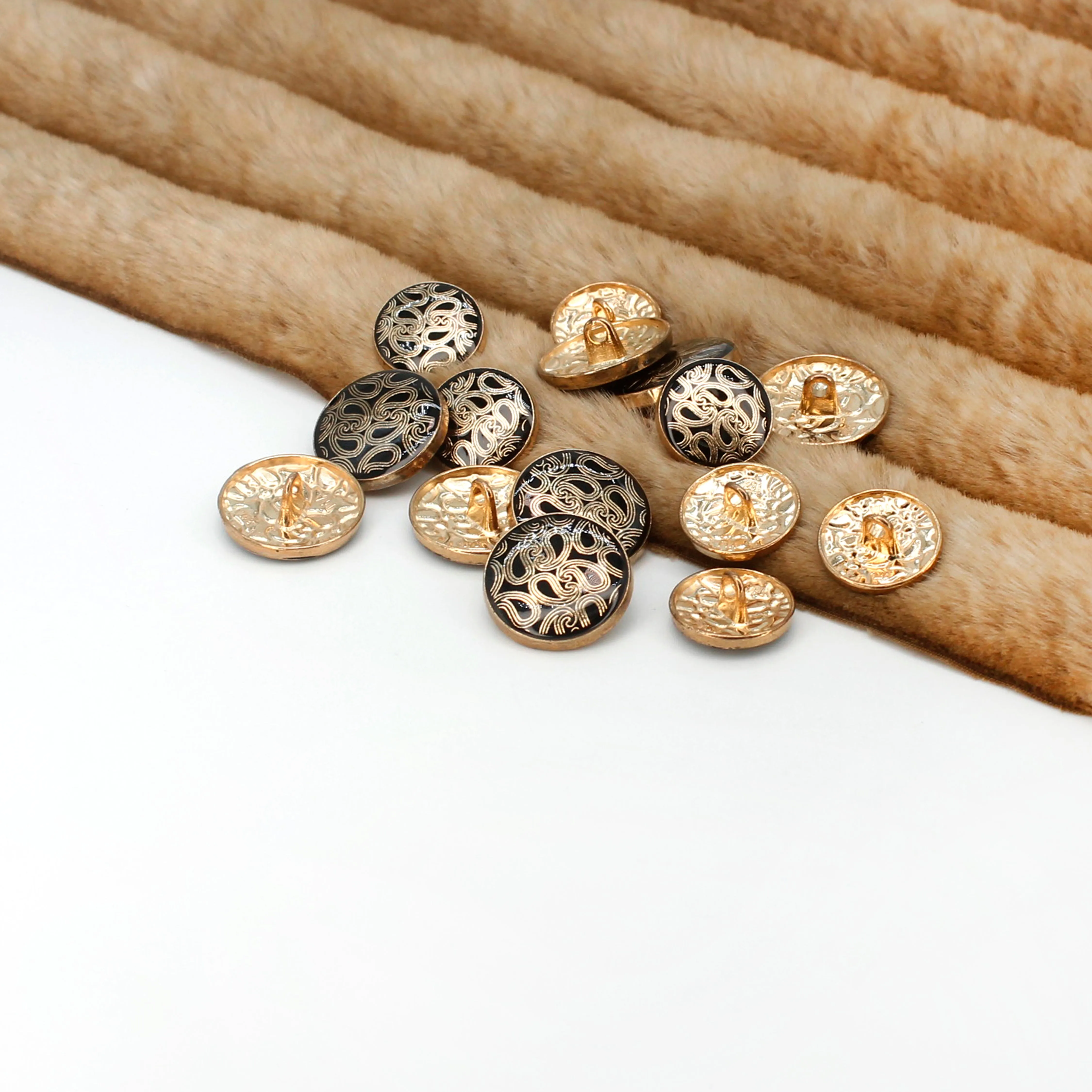 Golden Paisley Design with Black Color Shank Metal Button ( Pack of 8 Buttons)