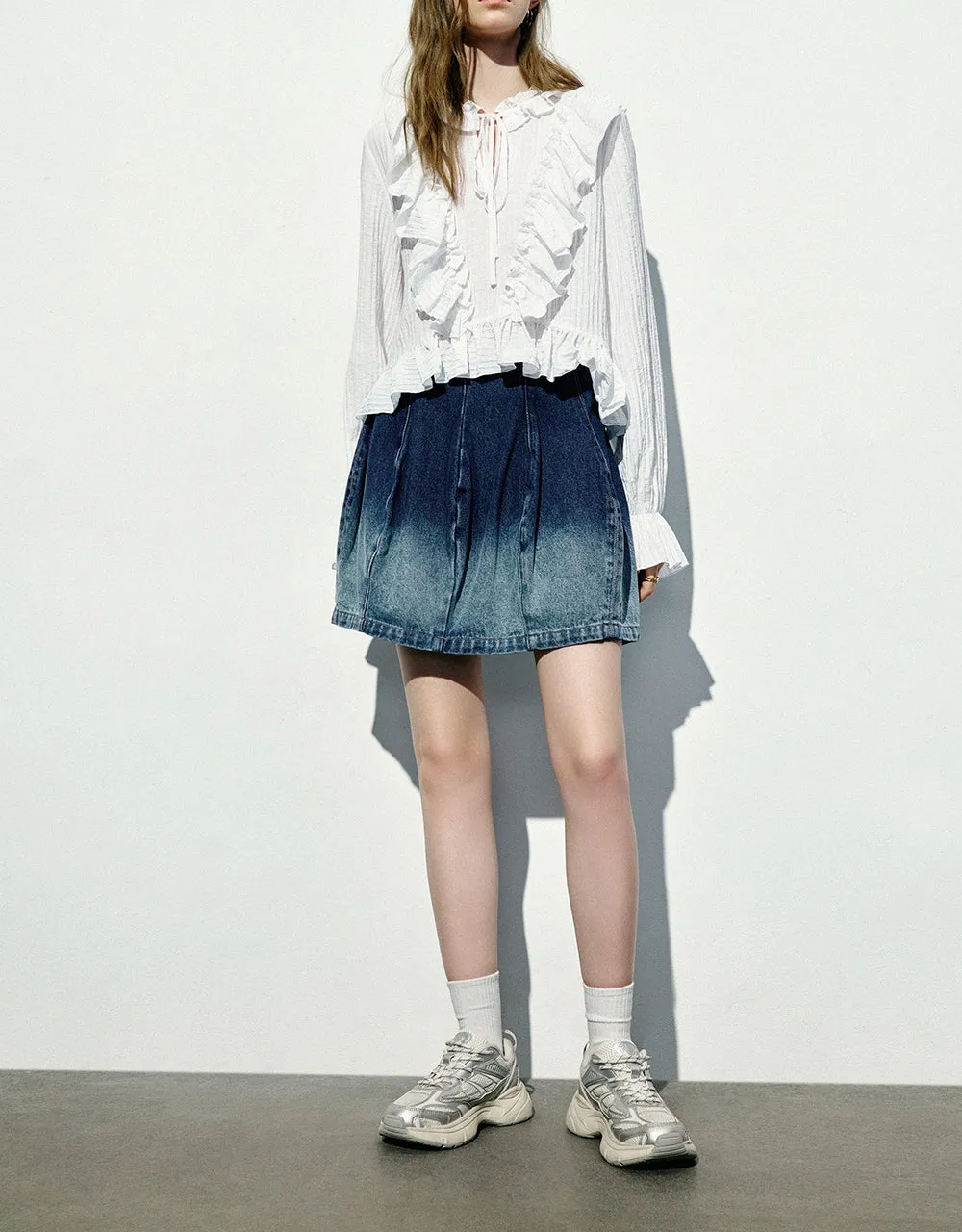 Gradient Mini A-Line Denim Skirt