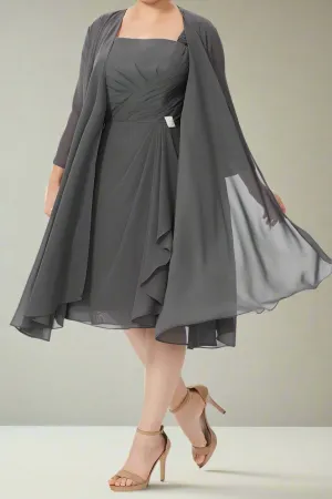 Gray A-Line Knee Length Pleats Mother of The Bride Dresses
