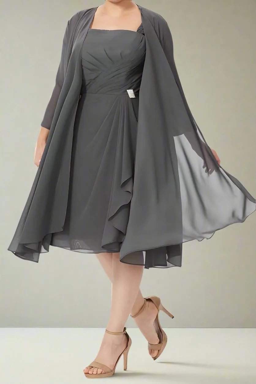 Gray A-Line Knee Length Pleats Mother of The Bride Dresses