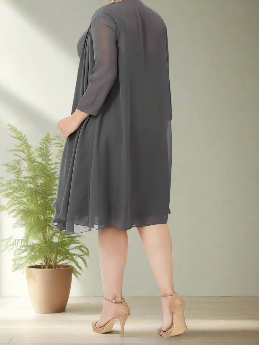 Gray A-Line Knee Length Pleats Mother of The Bride Dresses