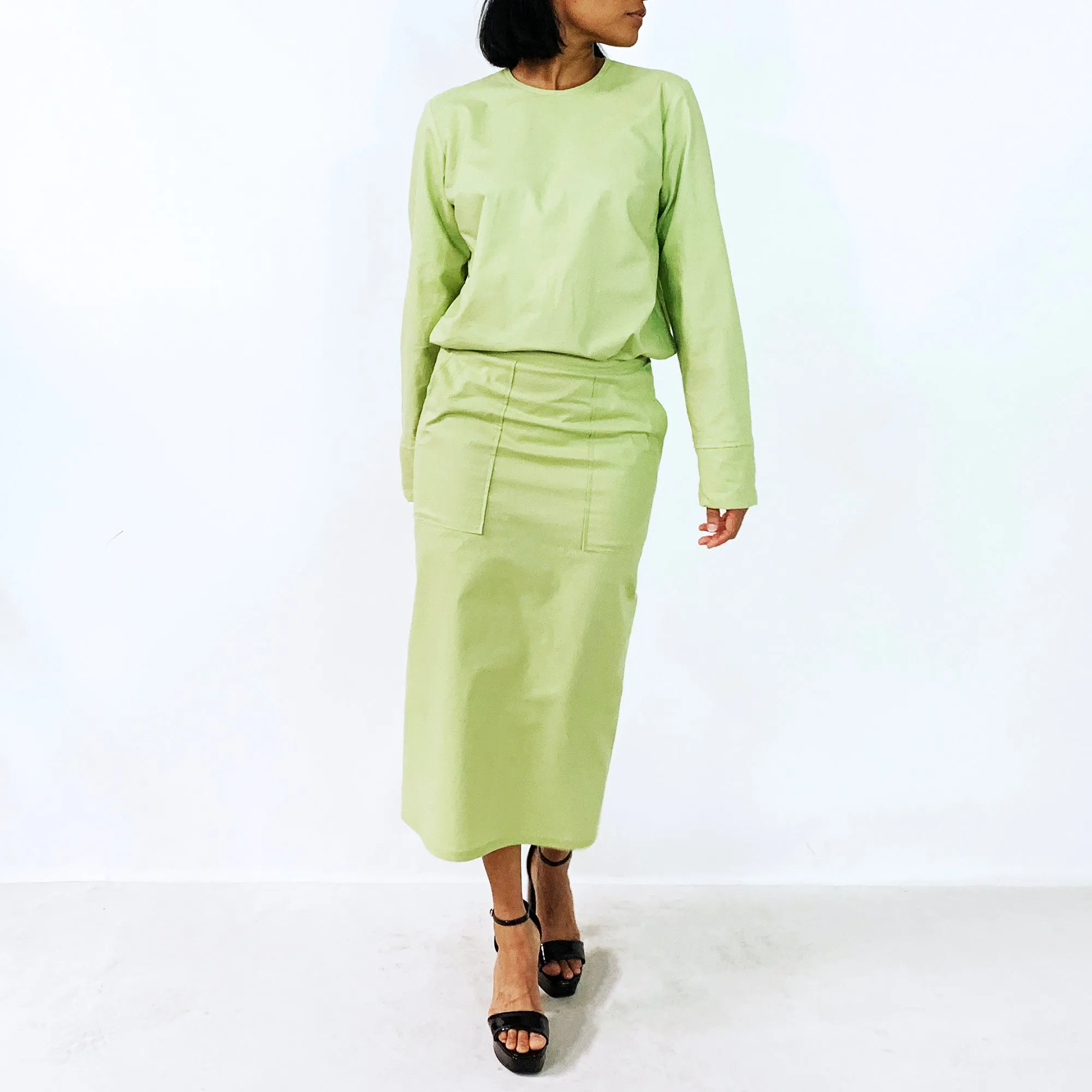 Green Long Sleeves Cotton Top | ALPHONSINA