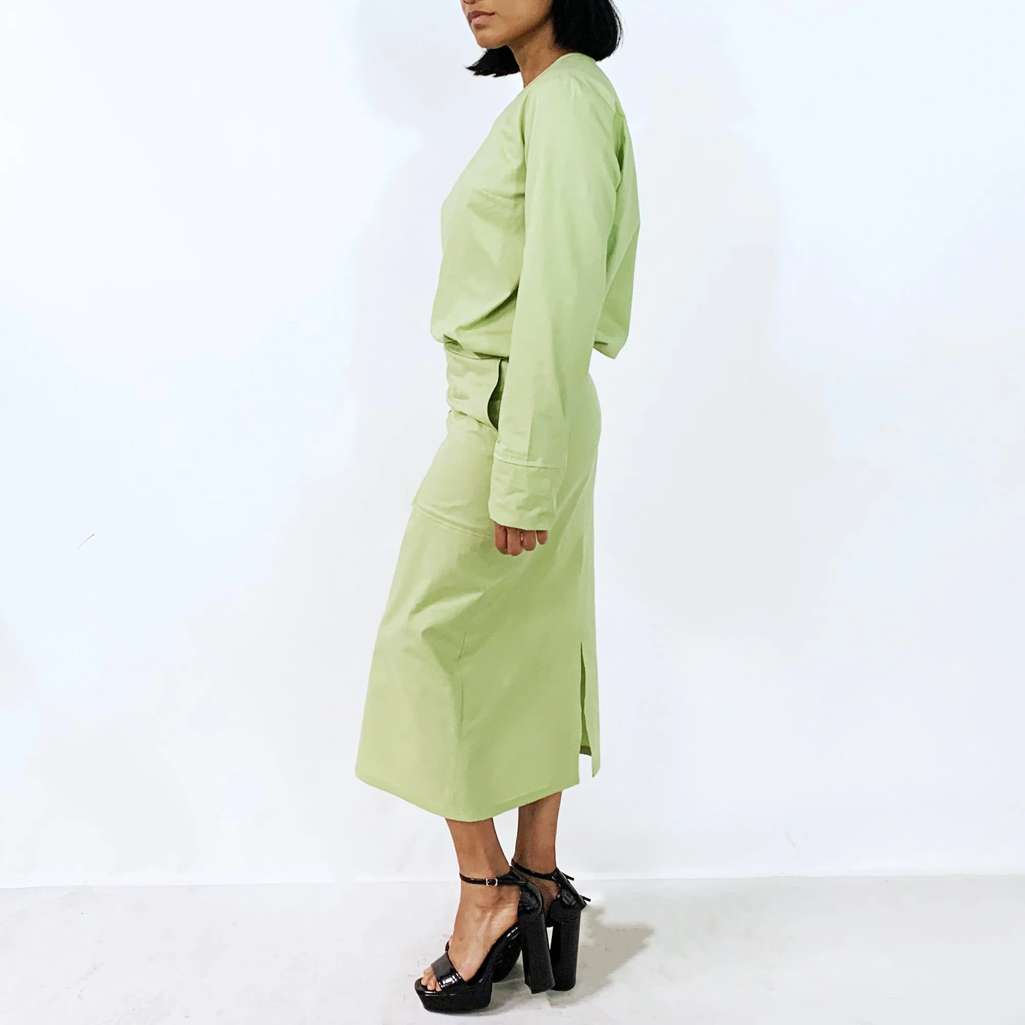 Green Long Sleeves Cotton Top | ALPHONSINA