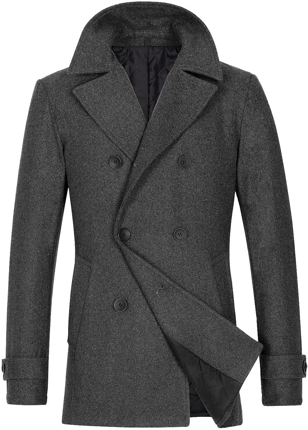 Grey Men'S Wool Blend Double Breasted Pea Coat