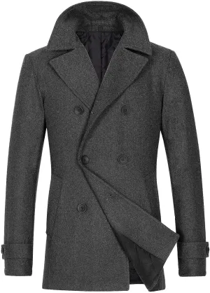 Grey Men'S Wool Blend Double Breasted Pea Coat