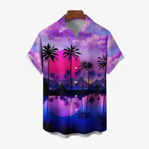 Hawaiian Coconut Tree Print Casual Oversized Short Sleeve Shirt 2407000139