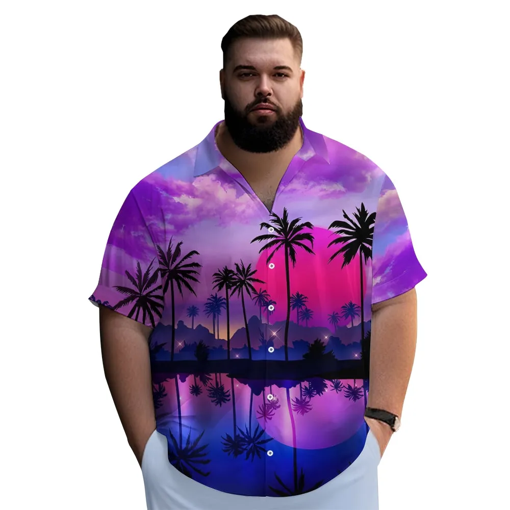 Hawaiian Coconut Tree Print Casual Oversized Short Sleeve Shirt 2407000139