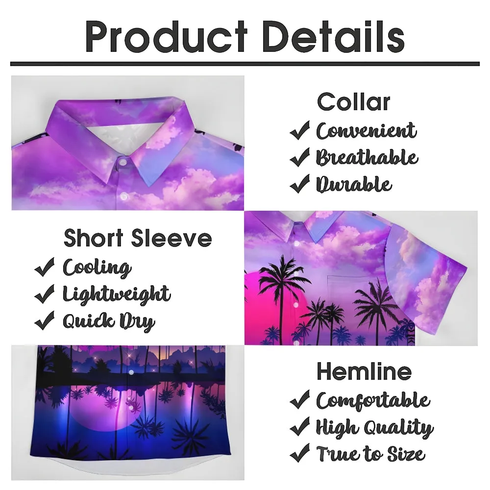 Hawaiian Coconut Tree Print Casual Oversized Short Sleeve Shirt 2407000139