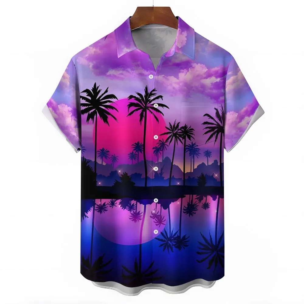 Hawaiian Coconut Tree Print Casual Oversized Short Sleeve Shirt 2407000139