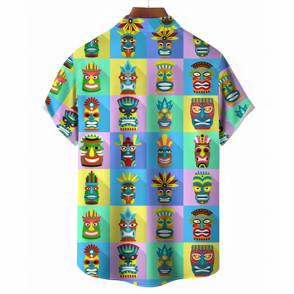 Hawaiian TIKI Printed Casual Loose Short Sleeve Shirt 2409002557