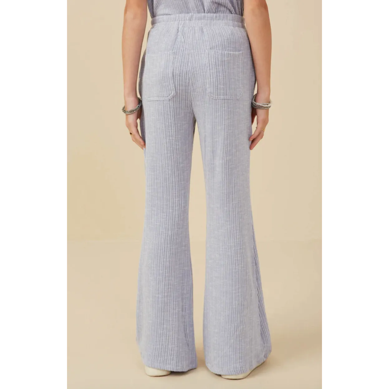 Hayden Girls Rib Knit Marled Henley Wide Leg Pants-Blue