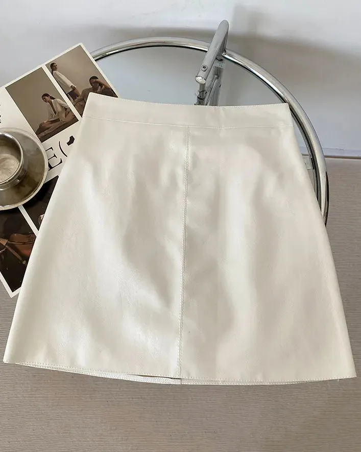 High-Waisted Pu Leather A-Line Hip Skirt
