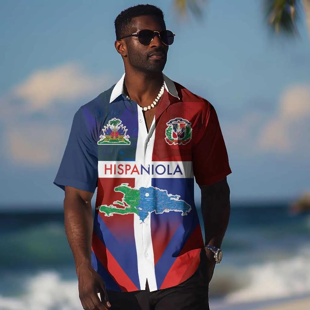 Hispaniola Hawaiian Shirt Haiti and Dominican Republic Emblems and Flag Style LT03