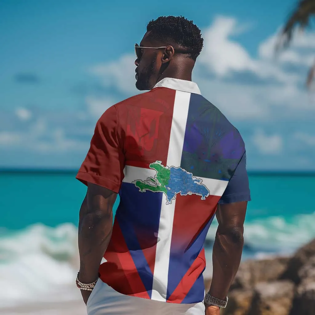 Hispaniola Hawaiian Shirt Haiti and Dominican Republic Emblems and Flag Style LT03