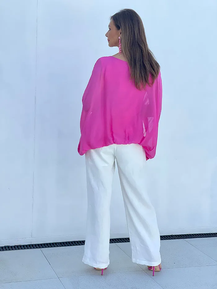 Hot Pink Silk Blouse