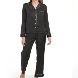 HOUSE OF HARLOW 1960 Velour 2 Piece Pajama Set, Black with White Pipping, Size L