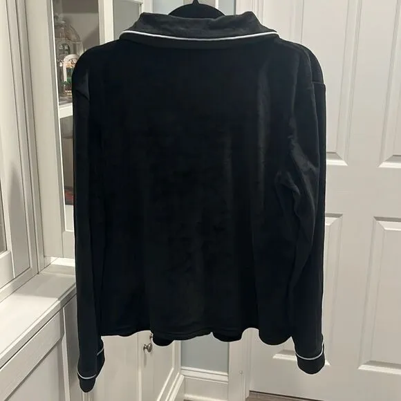 HOUSE OF HARLOW 1960 Velour 2 Piece Pajama Set, Black with White Pipping, Size L