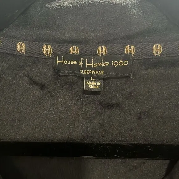 HOUSE OF HARLOW 1960 Velour 2 Piece Pajama Set, Black with White Pipping, Size L