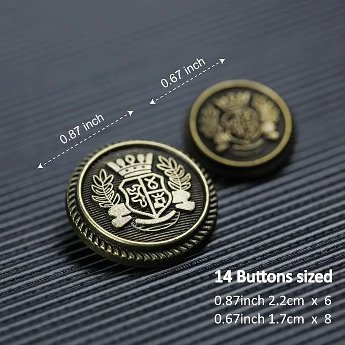 Imperial Gold Crest Metal Button (7 Big   7 Small)