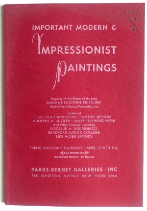 Important Modern & Impressionist Paintings/ Madame Lucienne Fribourg, Talullah Bankhead et al