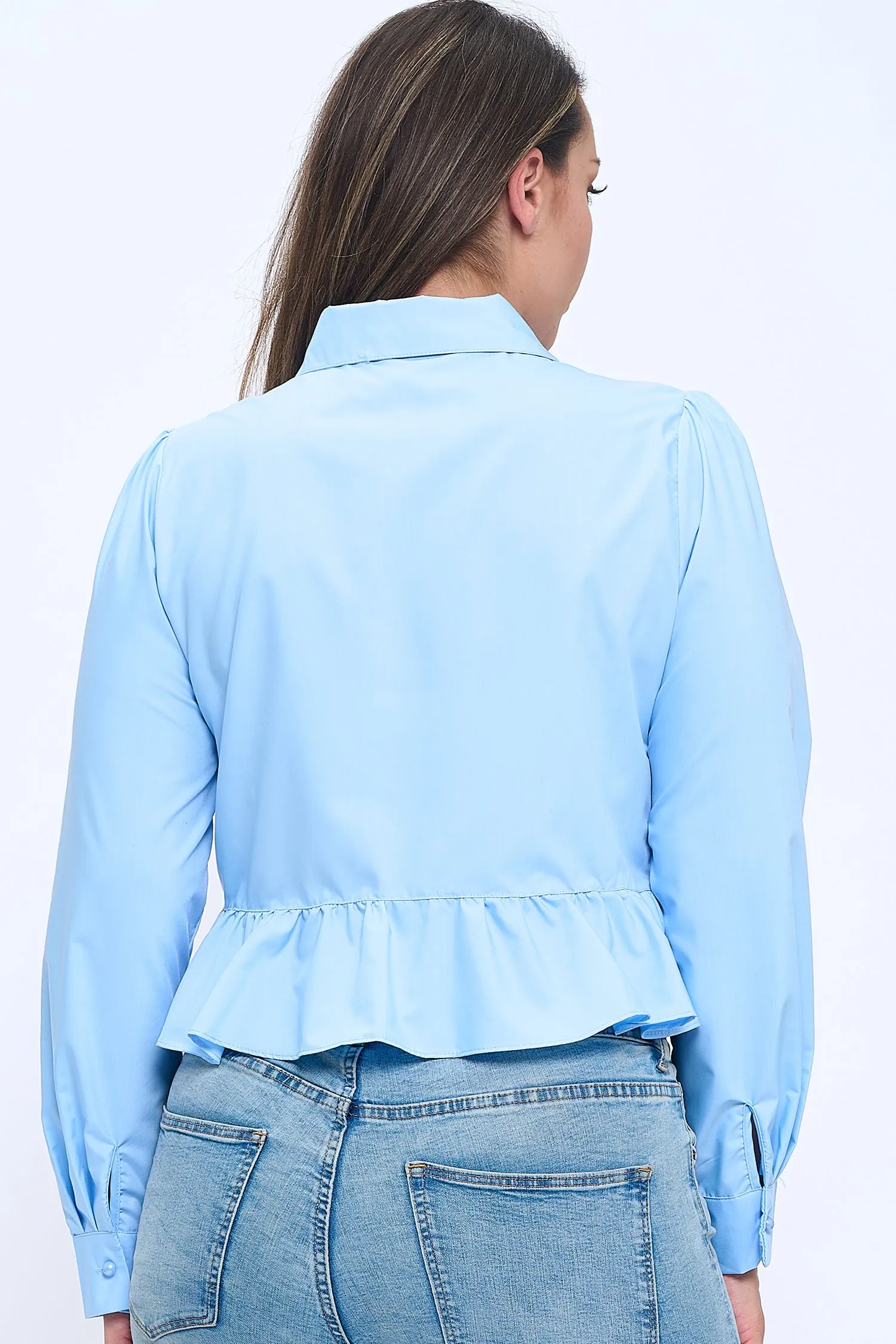 IT6266-PLUS | Tops | Junior Plus Ruched Cropped Button-Up Shirt