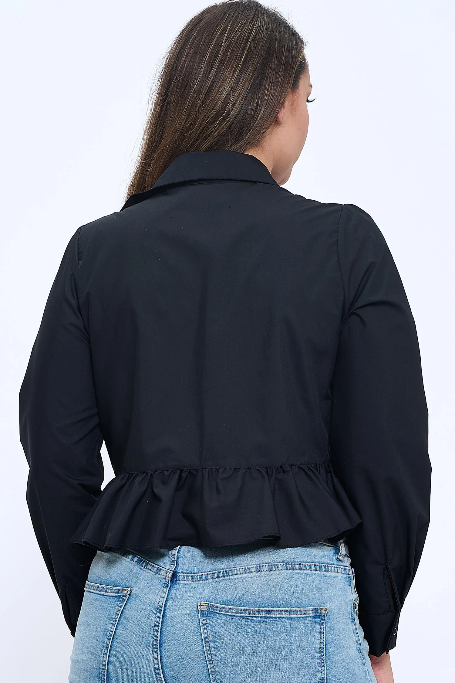IT6266-PLUS | Tops | Junior Plus Ruched Cropped Button-Up Shirt