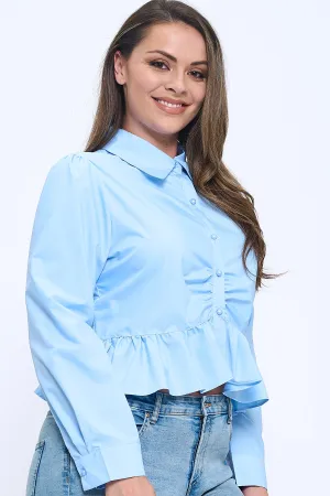 IT6266-PLUS | Tops | Junior Plus Ruched Cropped Button-Up Shirt