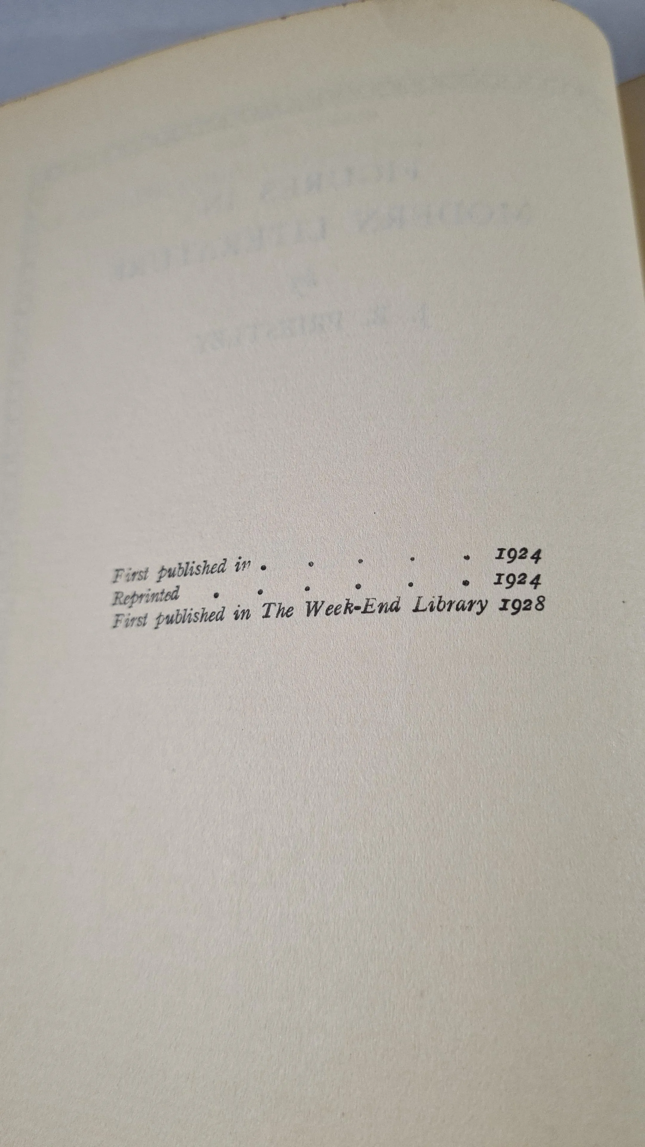 J B Priestley - Figures in Modern Literature, John Lane, 1928
