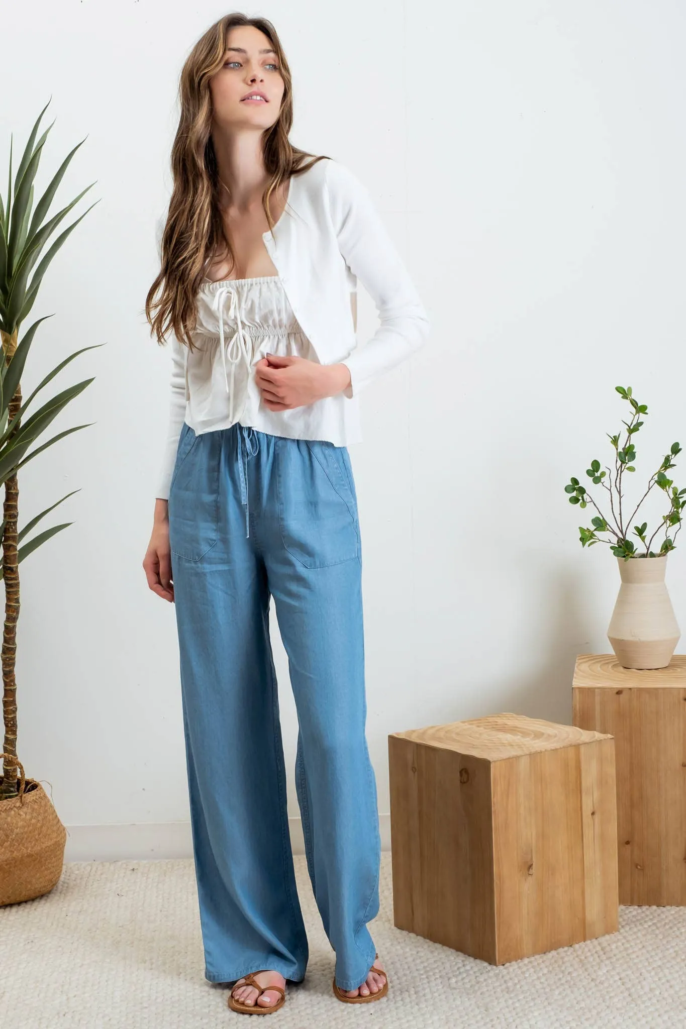 Jamie Drawstring Chambray Pants