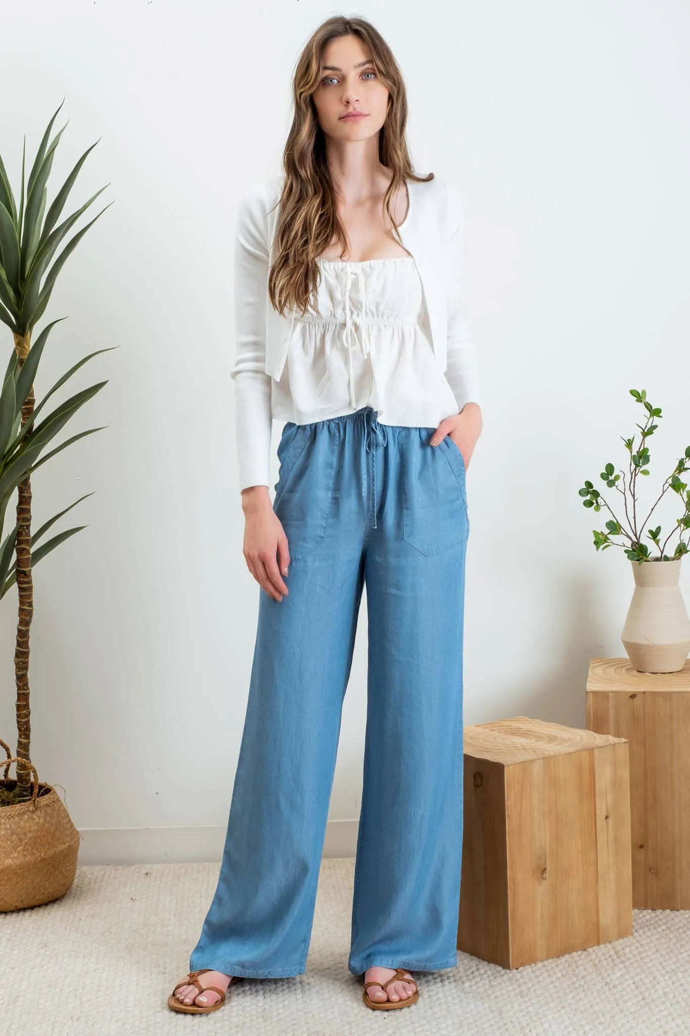 Jamie Drawstring Chambray Pants