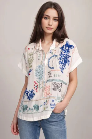 Johnny Was Biya Nahmad Embroidered Silk Blouse B12223-E *