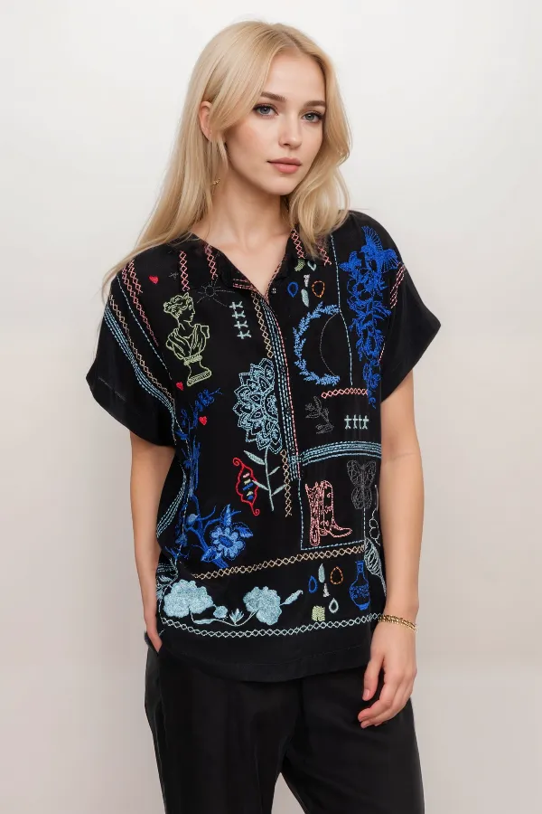 Johnny Was Biya Nahmad Embroidered Silk Blouse B12223-E *