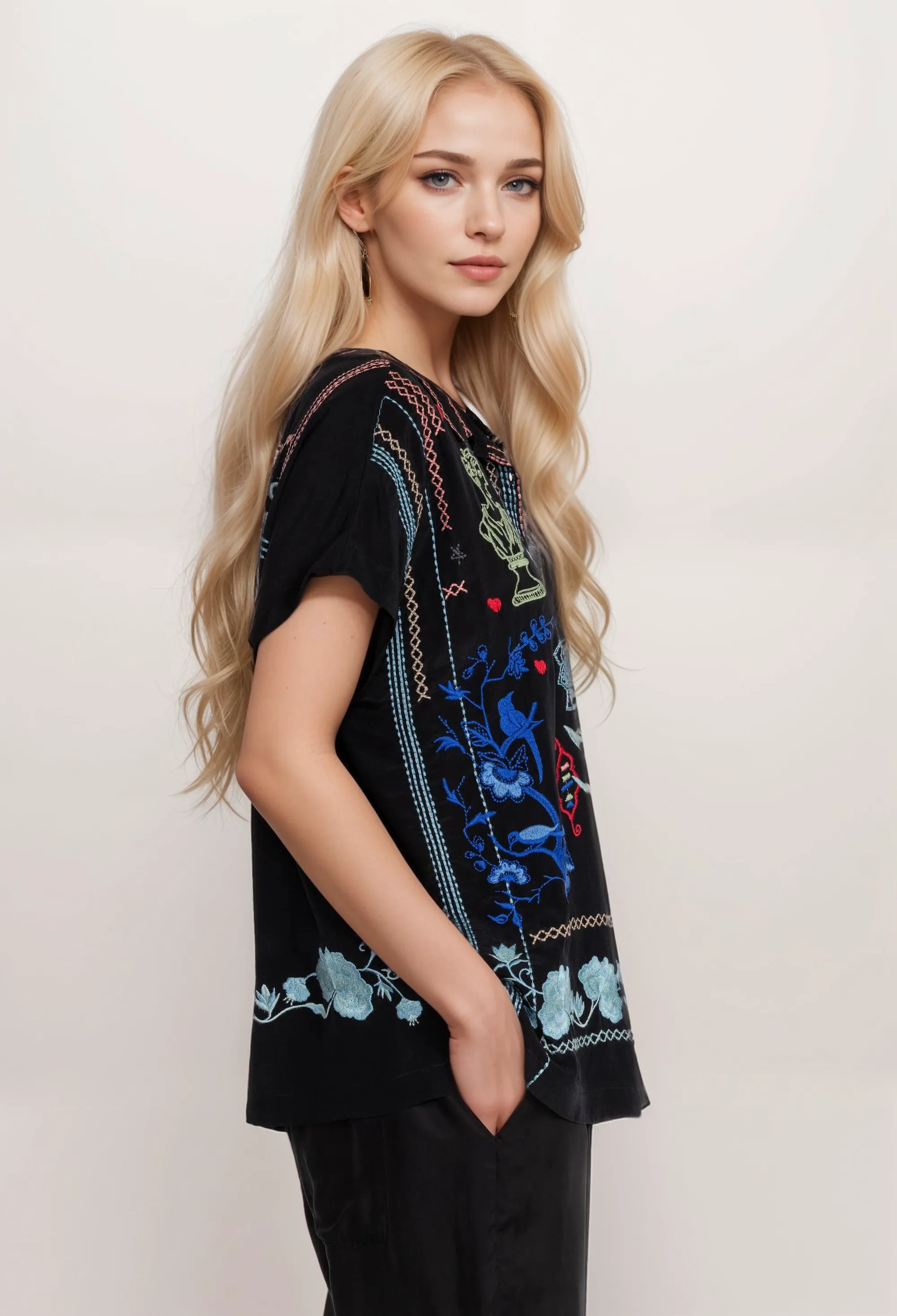 Johnny Was Biya Nahmad Embroidered Silk Blouse B12223-E *