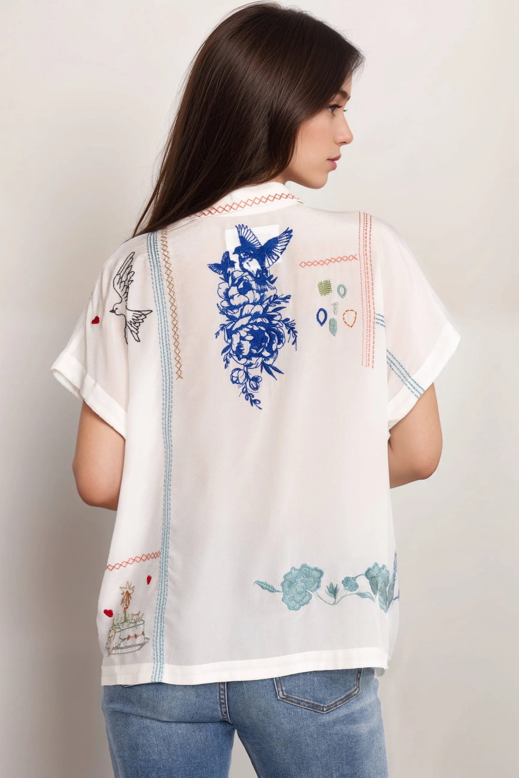Johnny Was Biya Nahmad Embroidered Silk Blouse B12223-E *