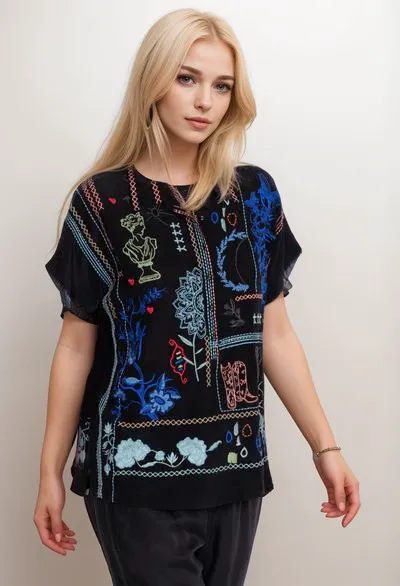 Johnny Was Biya Nahmad Embroidered Silk Blouse B12223-E *
