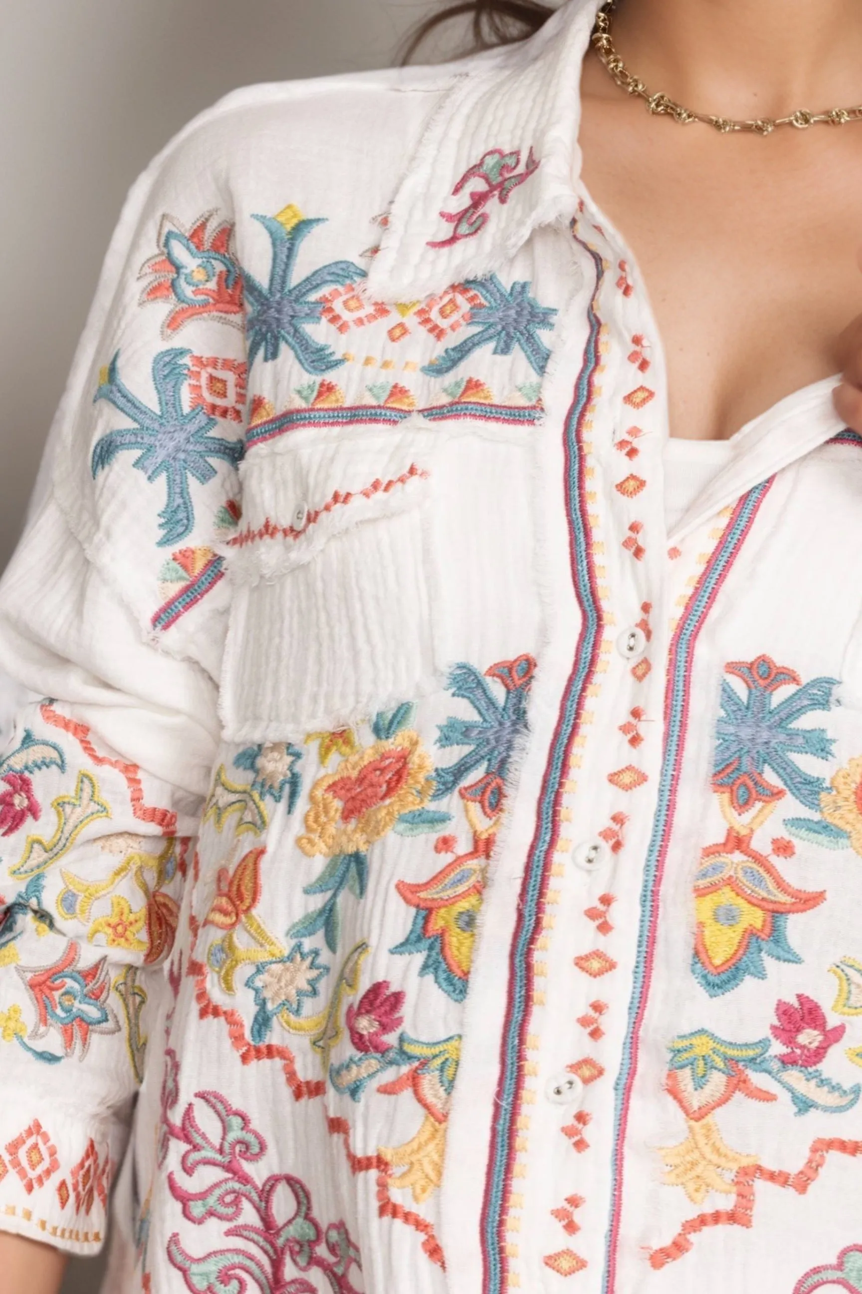 Johnny Was Biya Toyah Button-Down Blouse B13124 Plus Size