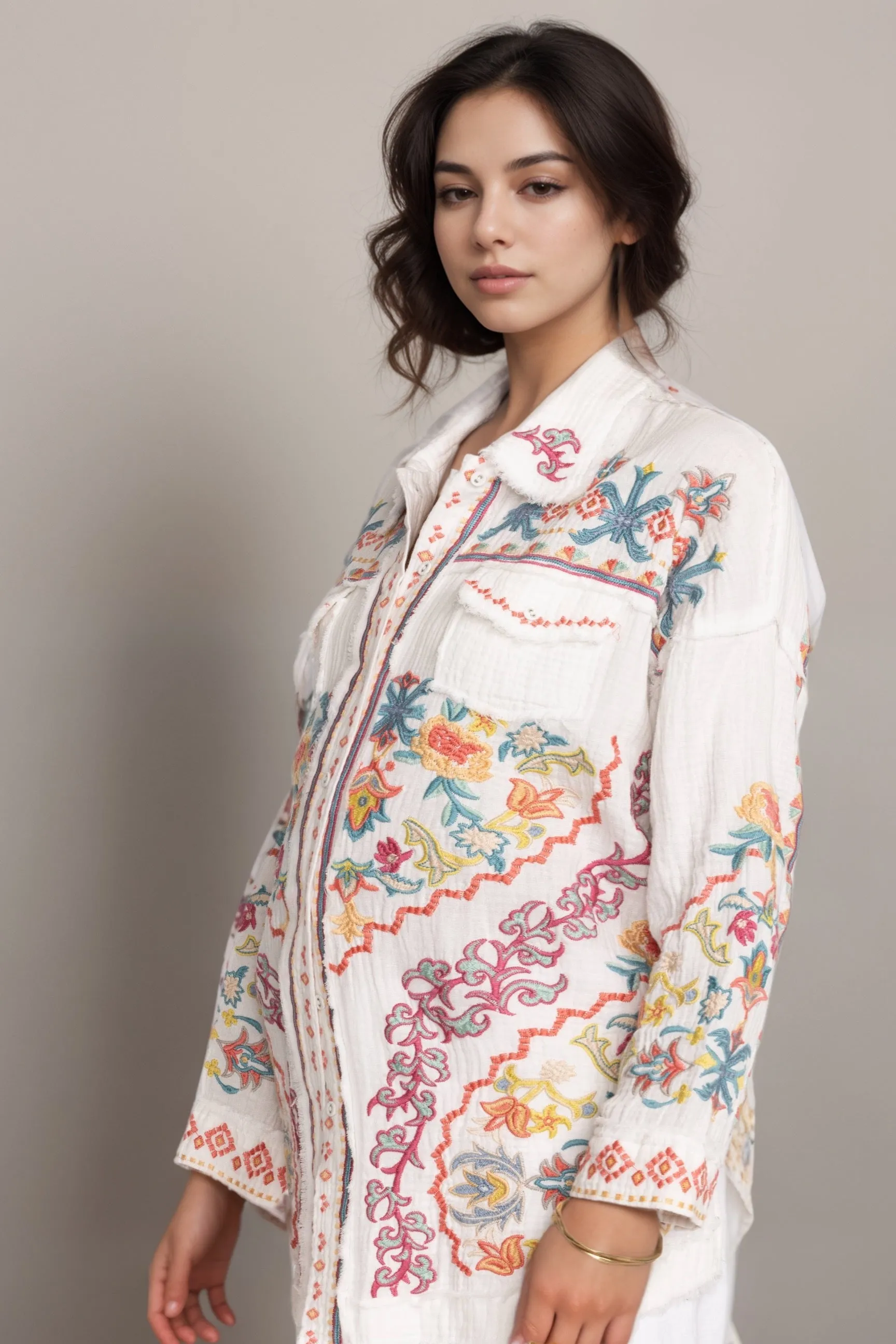 Johnny Was Biya Toyah Button-Down Blouse B13124 Plus Size