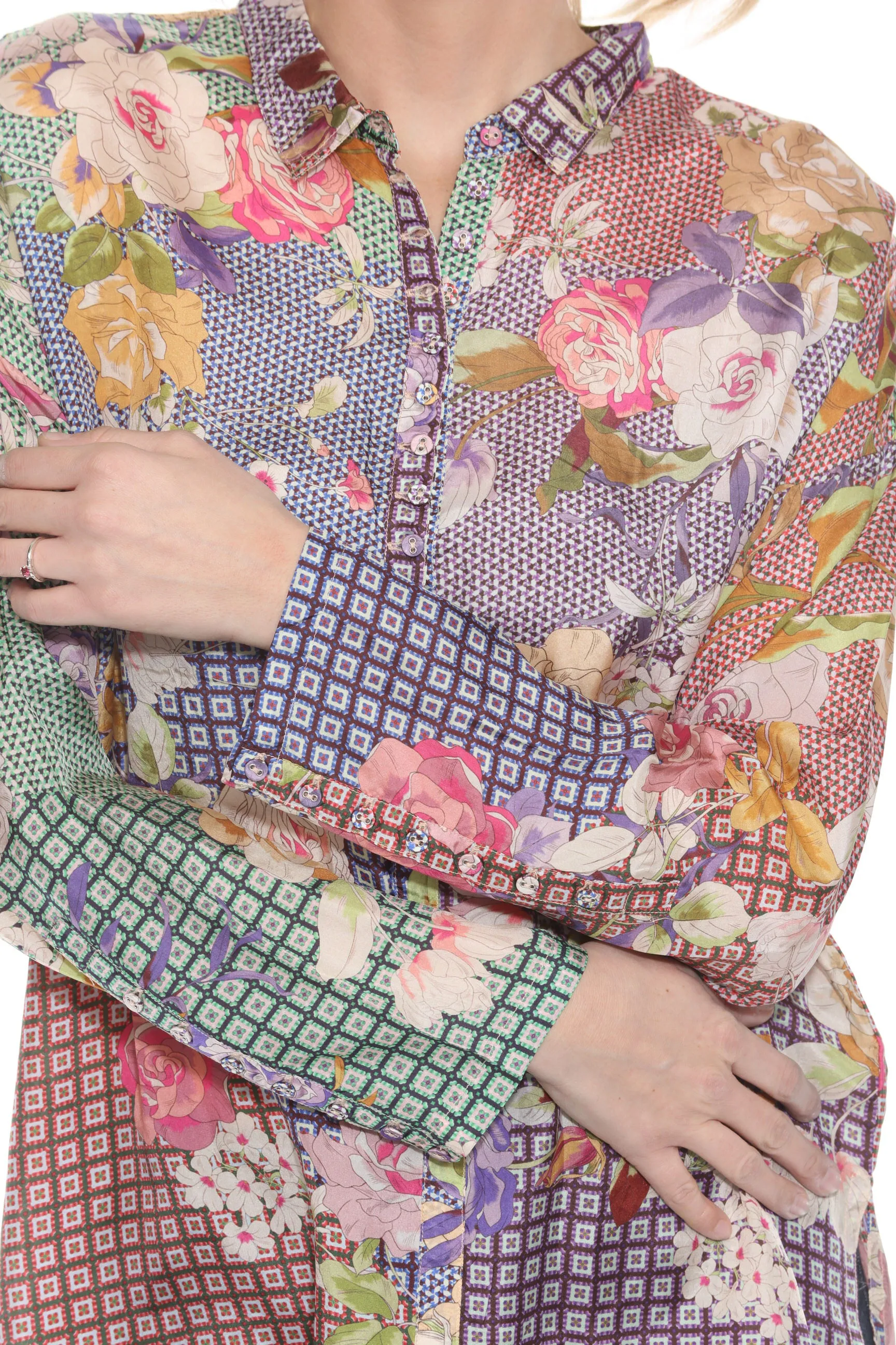 Johnny Was Cathron Mingle Floral Silk Blouse C15823