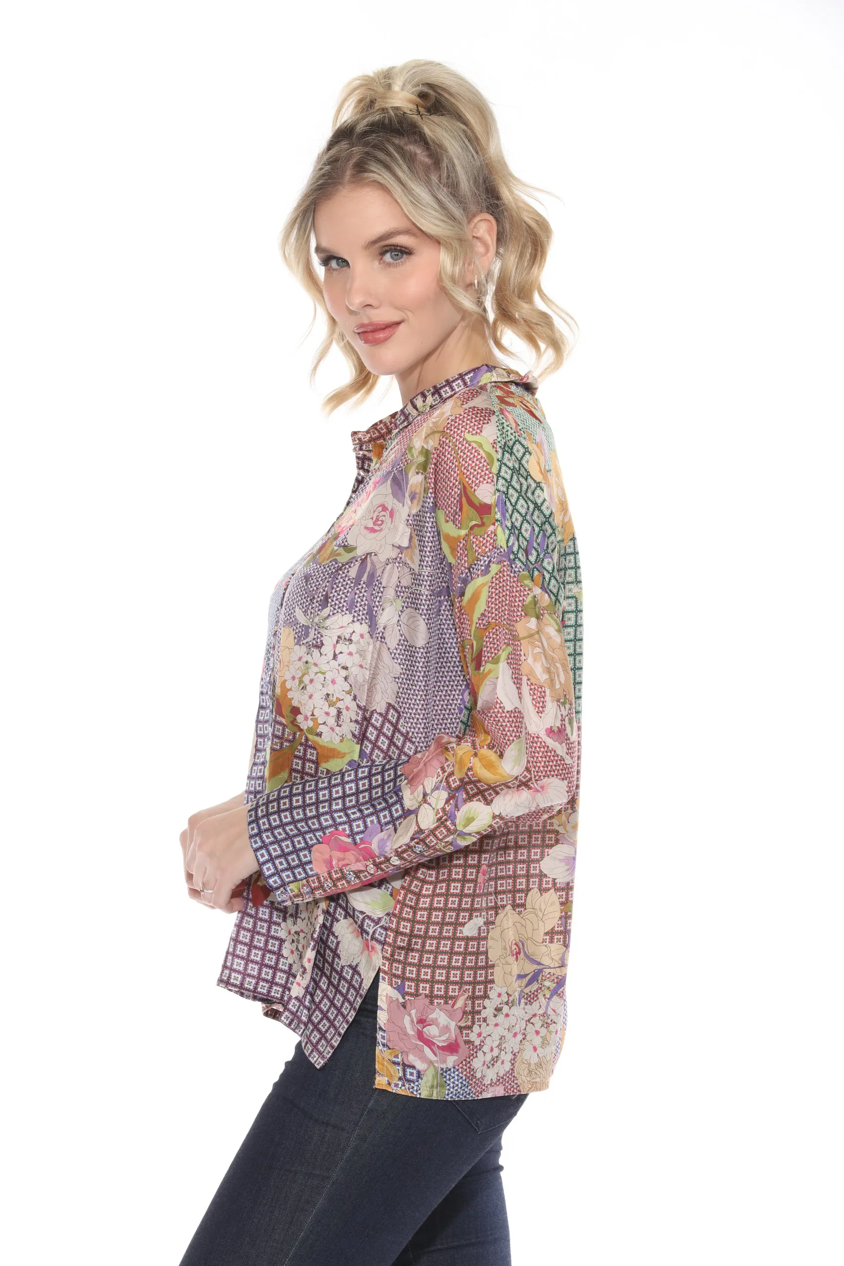 Johnny Was Cathron Mingle Floral Silk Blouse C15823