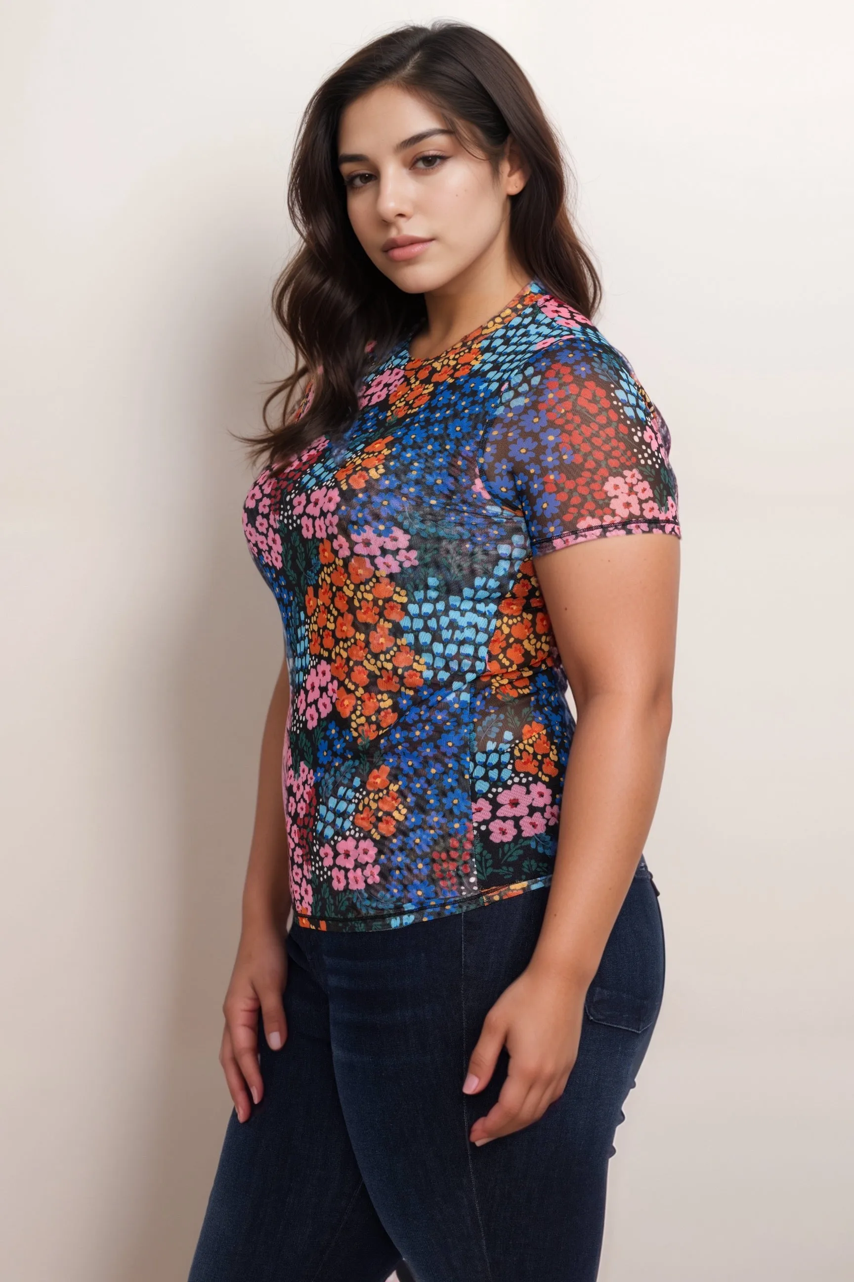 Johnny Was Jade Eleanor Mesh Short Sleeve Tee L14124 Plus Size