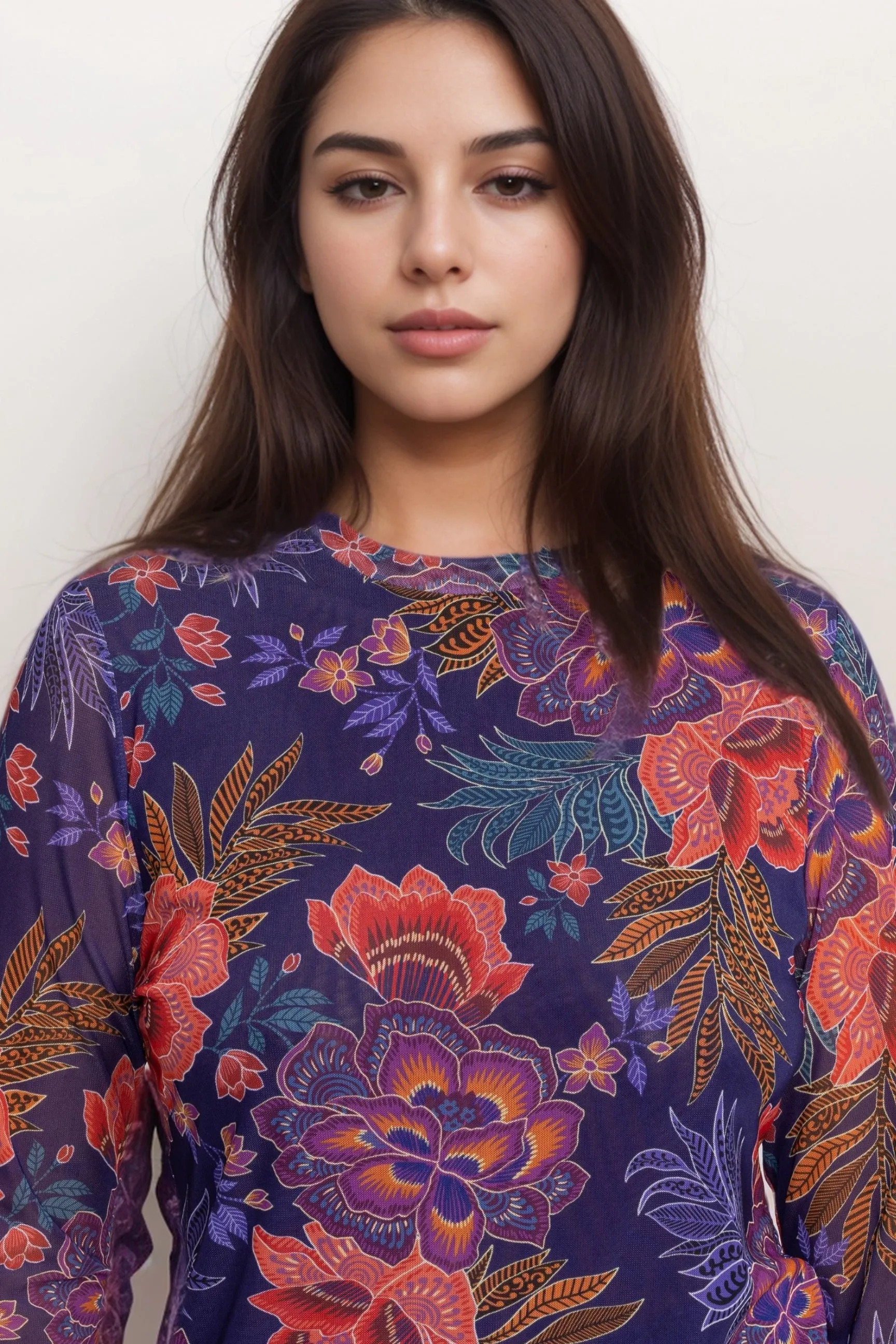 Johnny Was Jade Natalie Long Sleeve Mesh Tee L14324-7X Plus Size