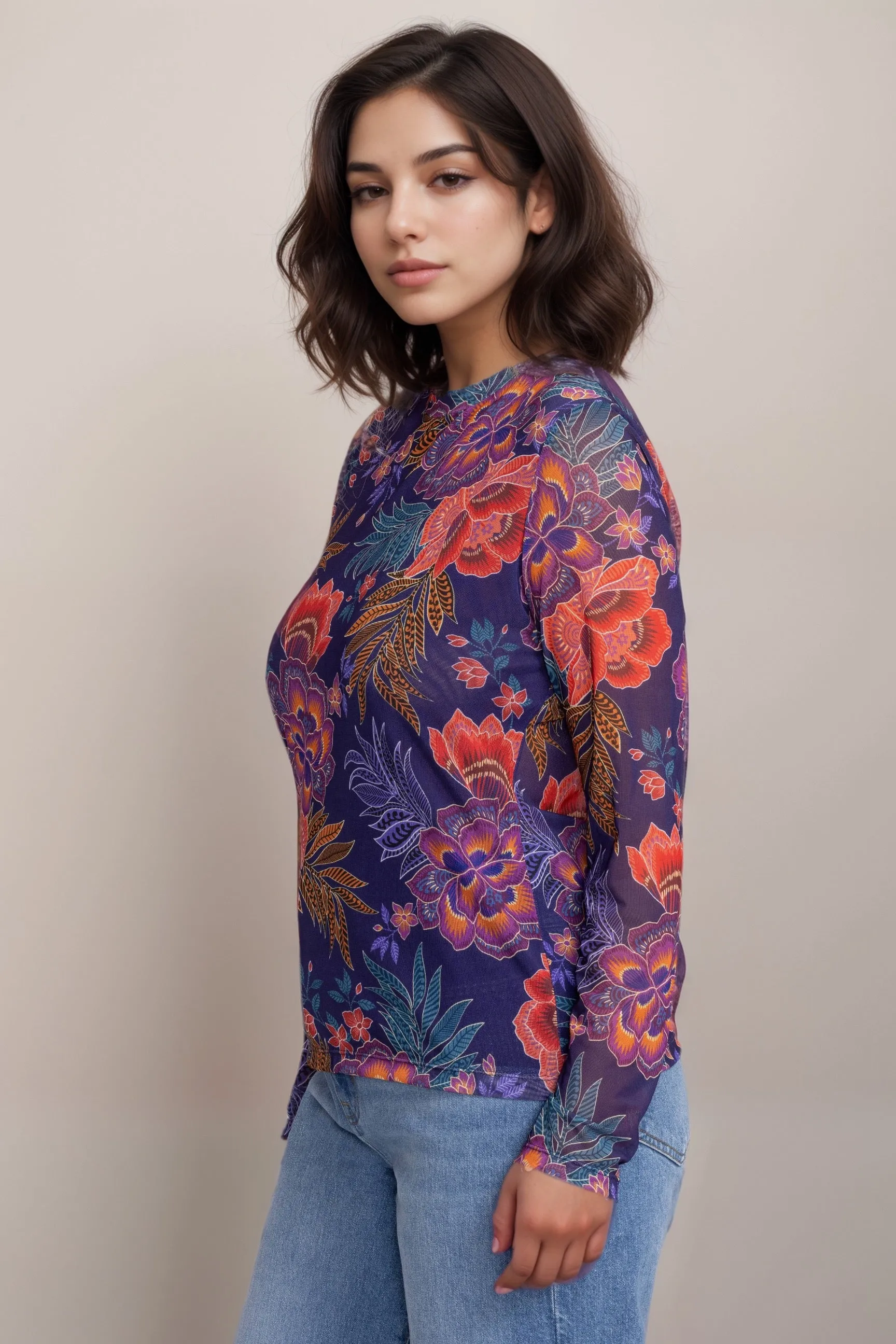 Johnny Was Jade Natalie Long Sleeve Mesh Tee L14324-7X Plus Size