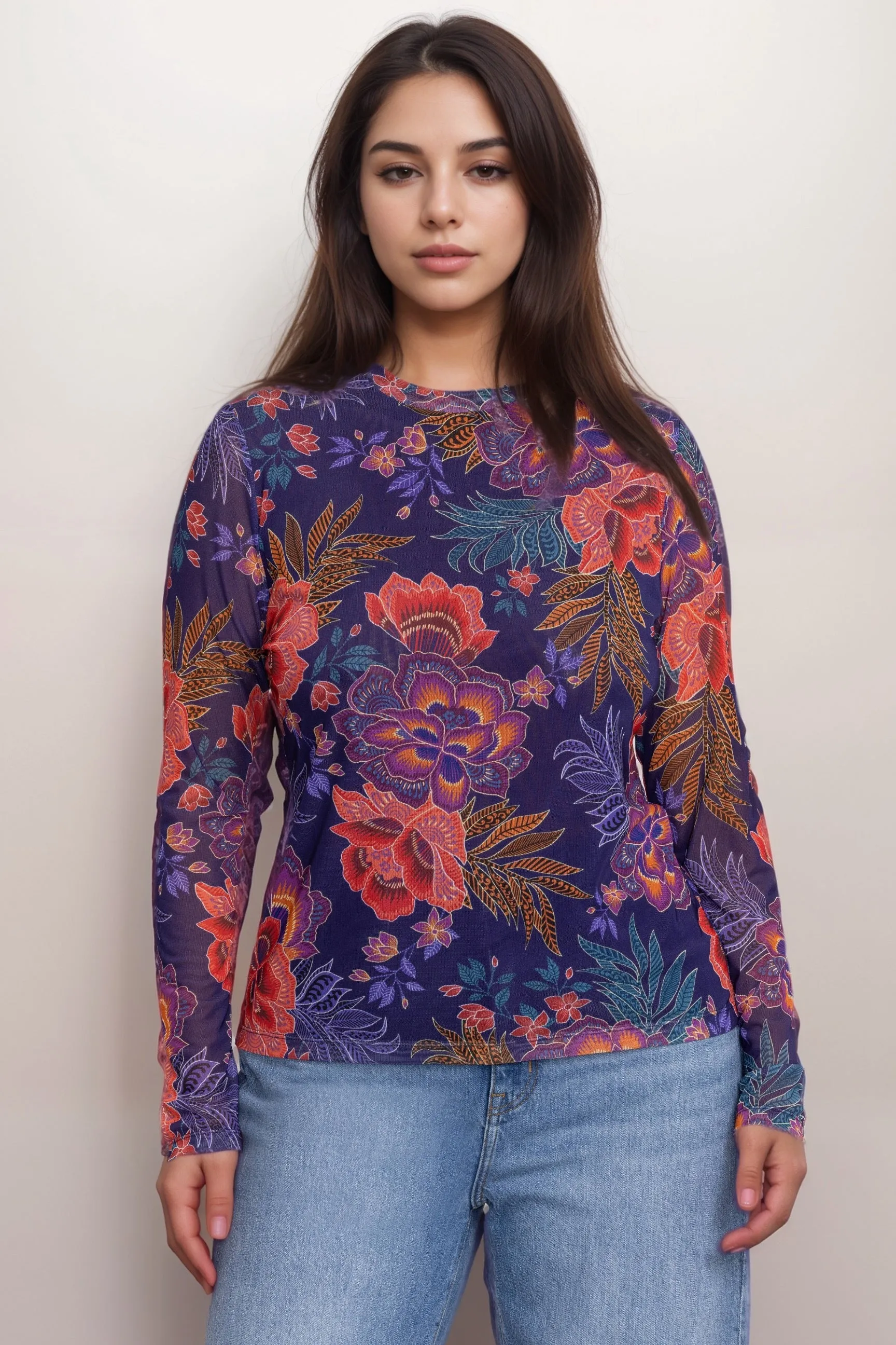 Johnny Was Jade Natalie Long Sleeve Mesh Tee L14324-7X Plus Size
