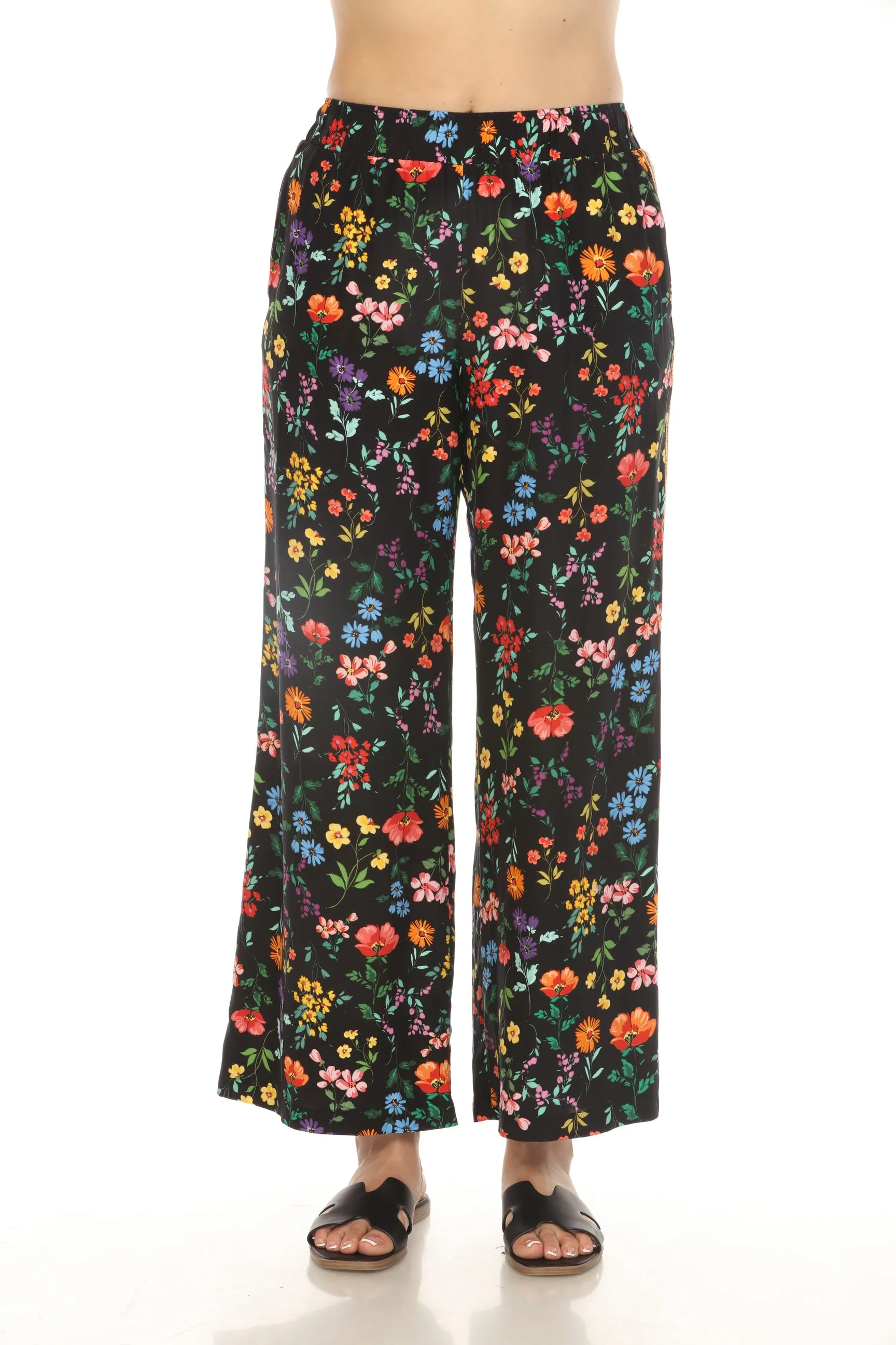 Johnny Was Workshop Black Harper Silk Wide Leg Pants W61524