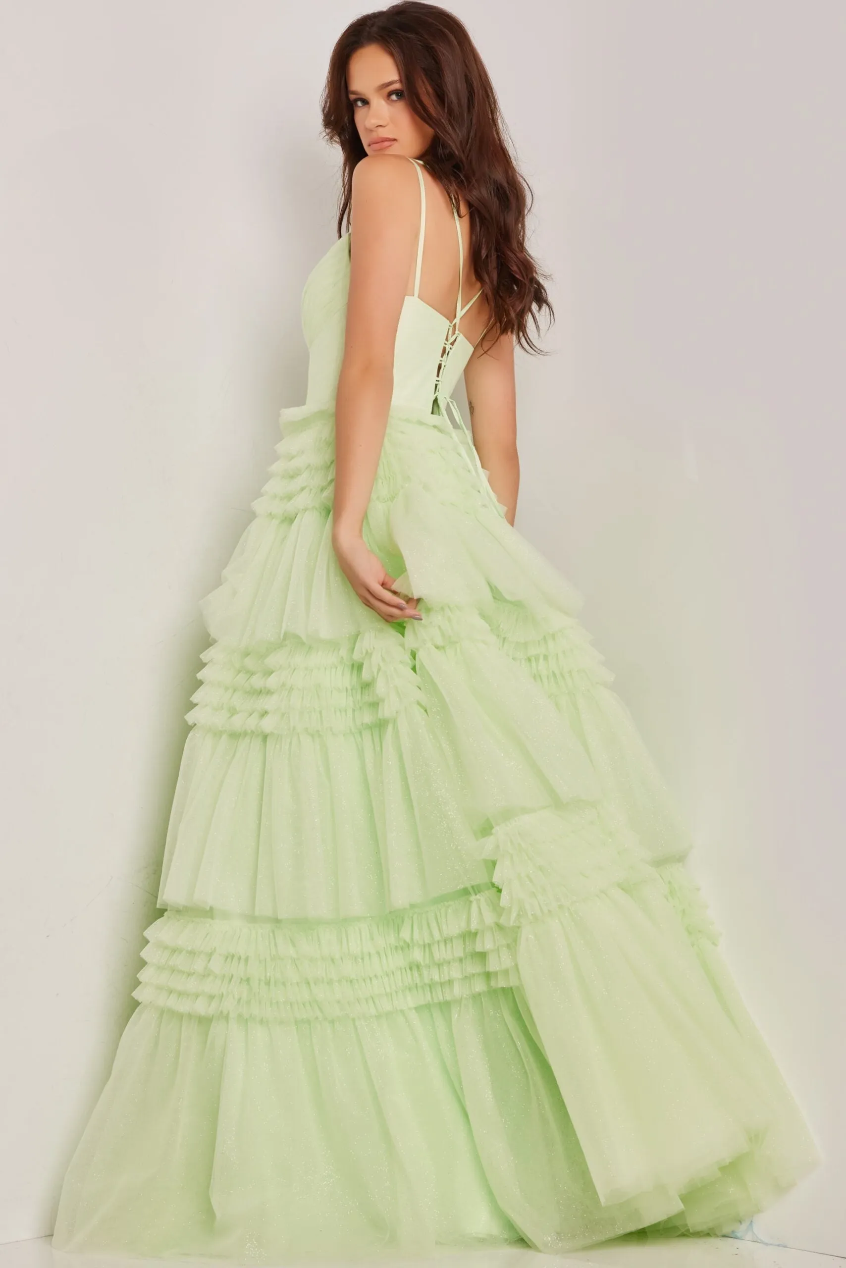 Jovani 38477 Inset Tiered A-line Gown