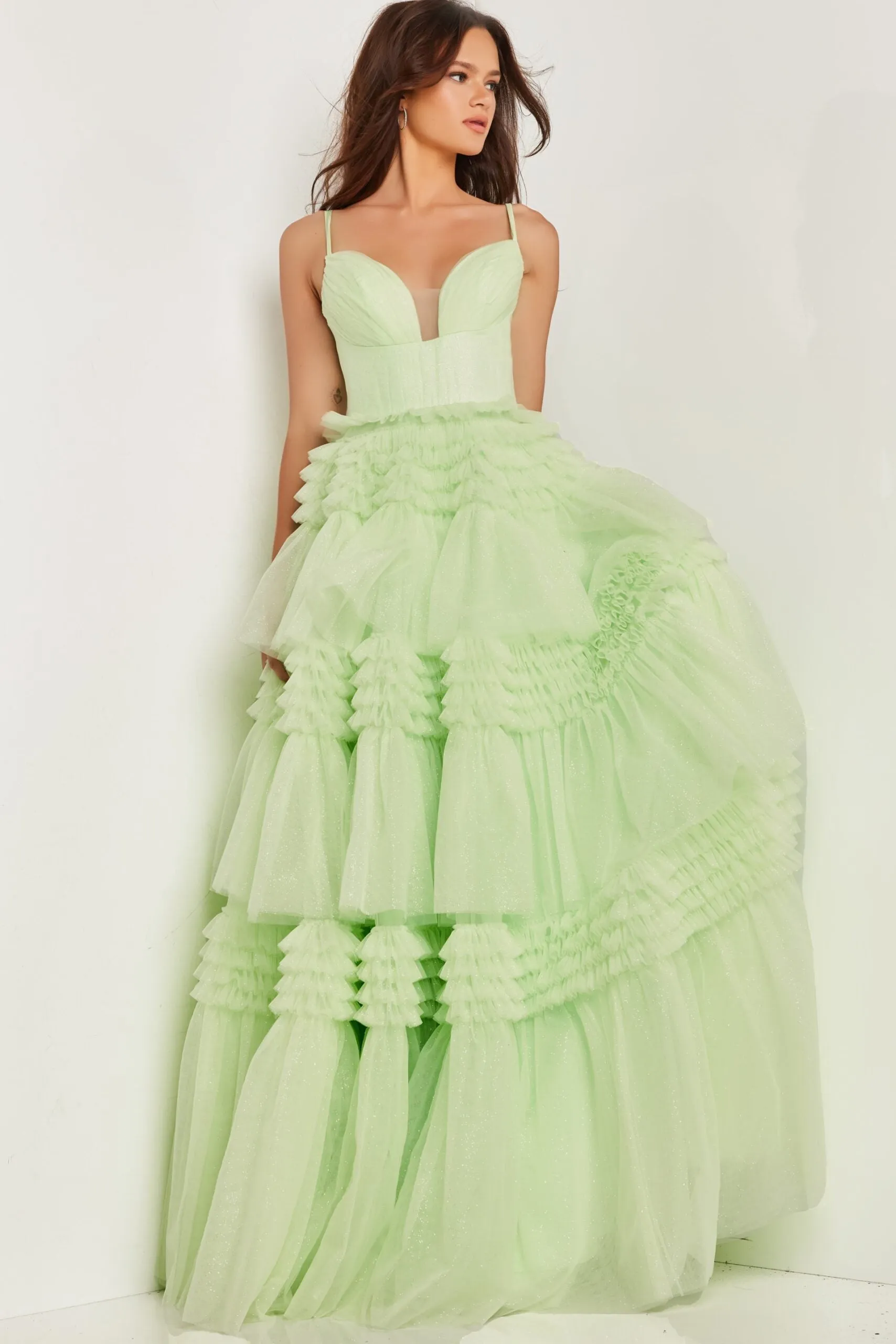 Jovani 38477 Inset Tiered A-line Gown