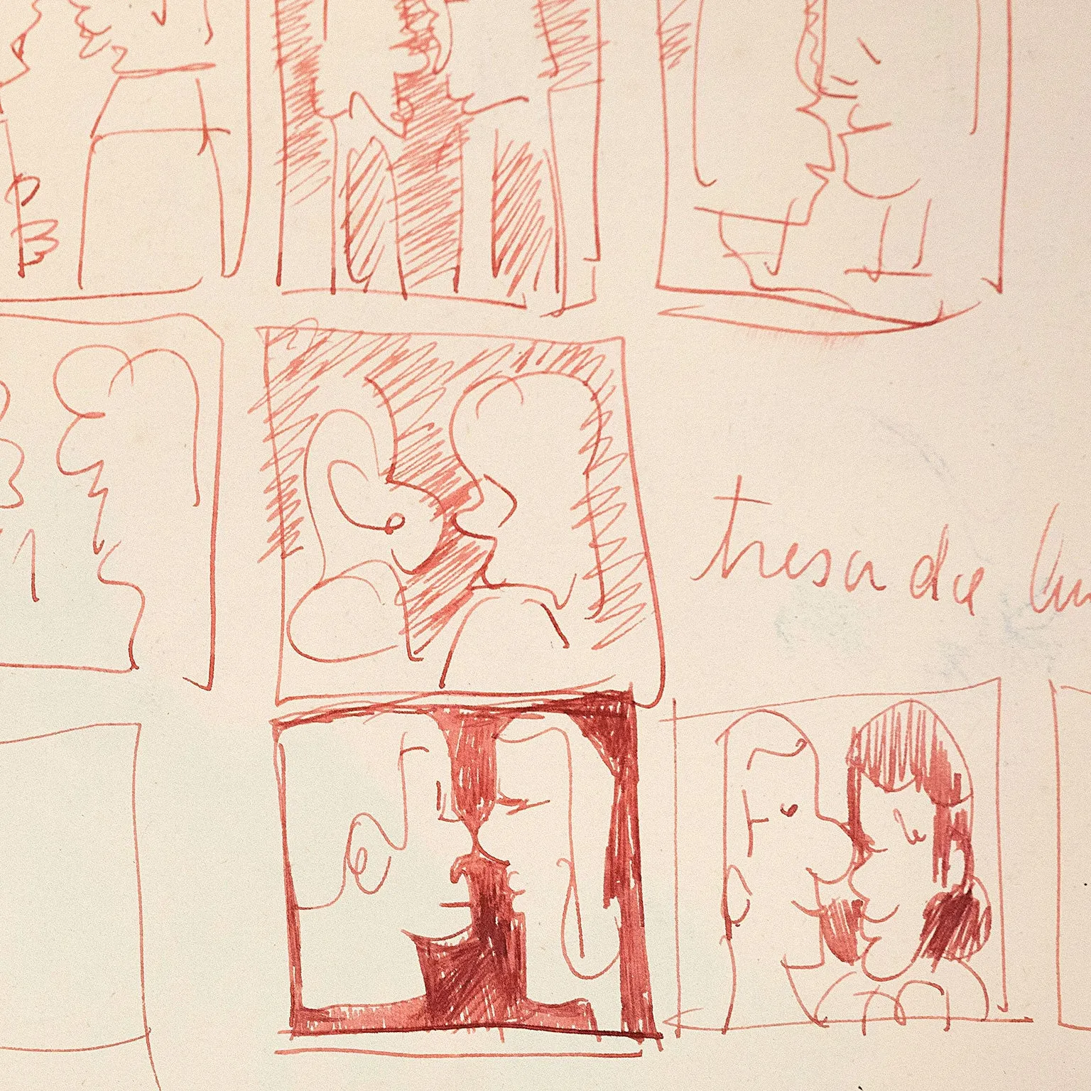 JOYCE WIELAND "TWO LOVERS" DOUBLE SIDED DRAWING, 1992