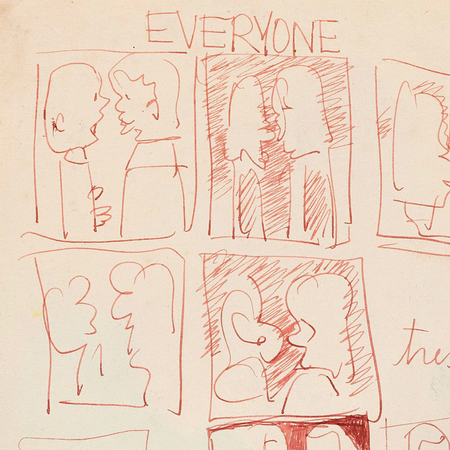 JOYCE WIELAND "TWO LOVERS" DOUBLE SIDED DRAWING, 1992