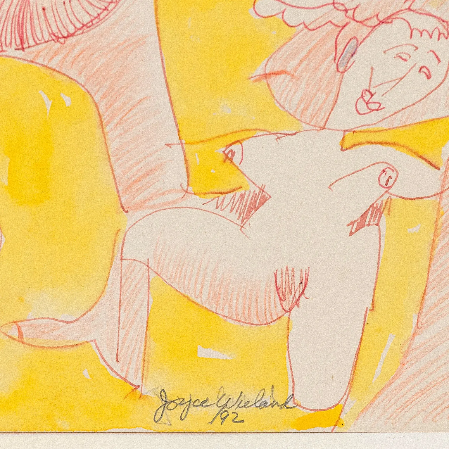 JOYCE WIELAND "TWO LOVERS" DOUBLE SIDED DRAWING, 1992