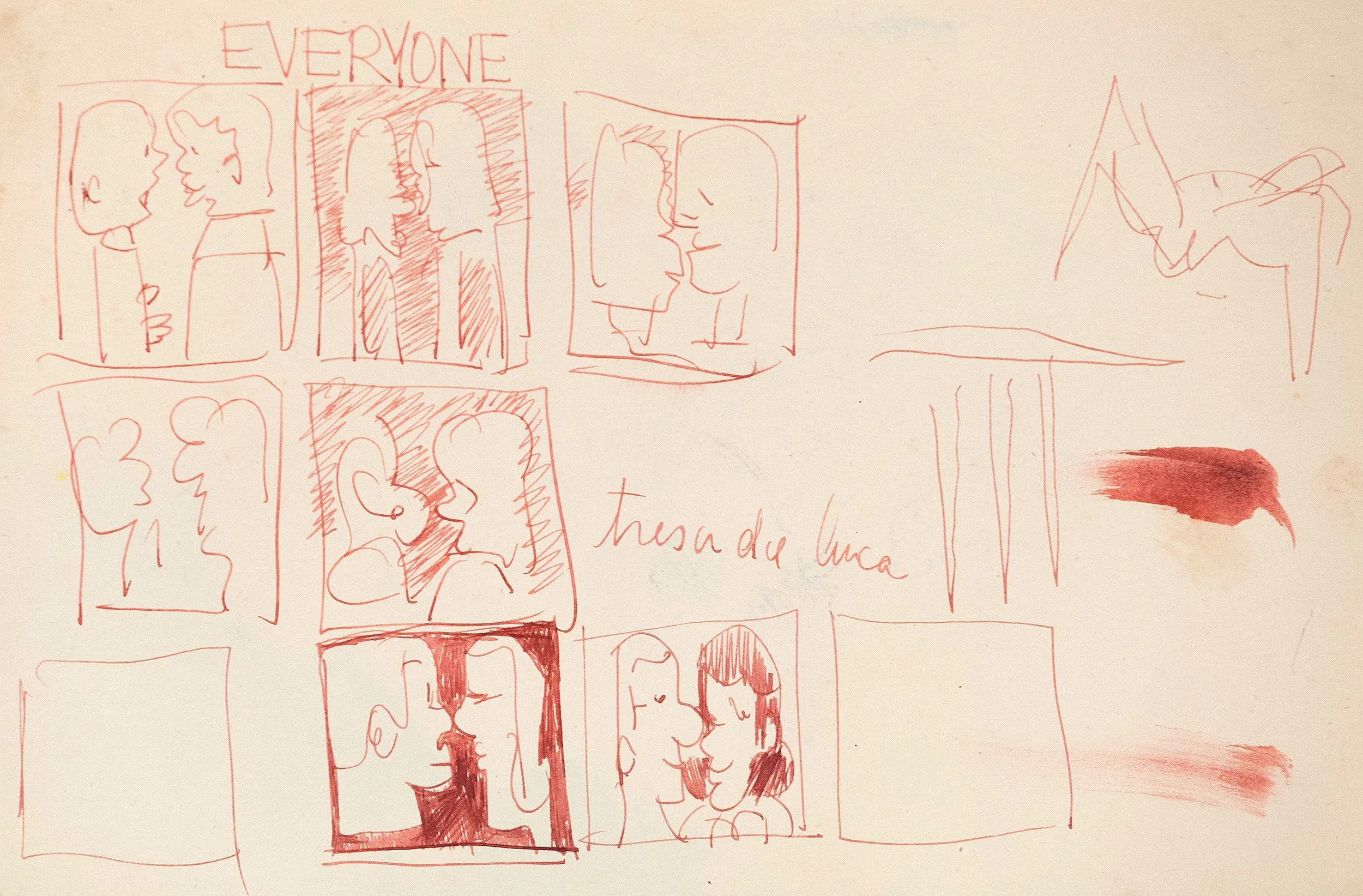 JOYCE WIELAND "TWO LOVERS" DOUBLE SIDED DRAWING, 1992